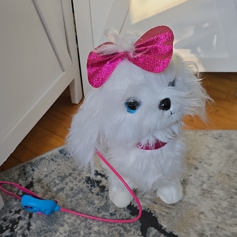 New Fluffy White Plush Dog Toy with Remote